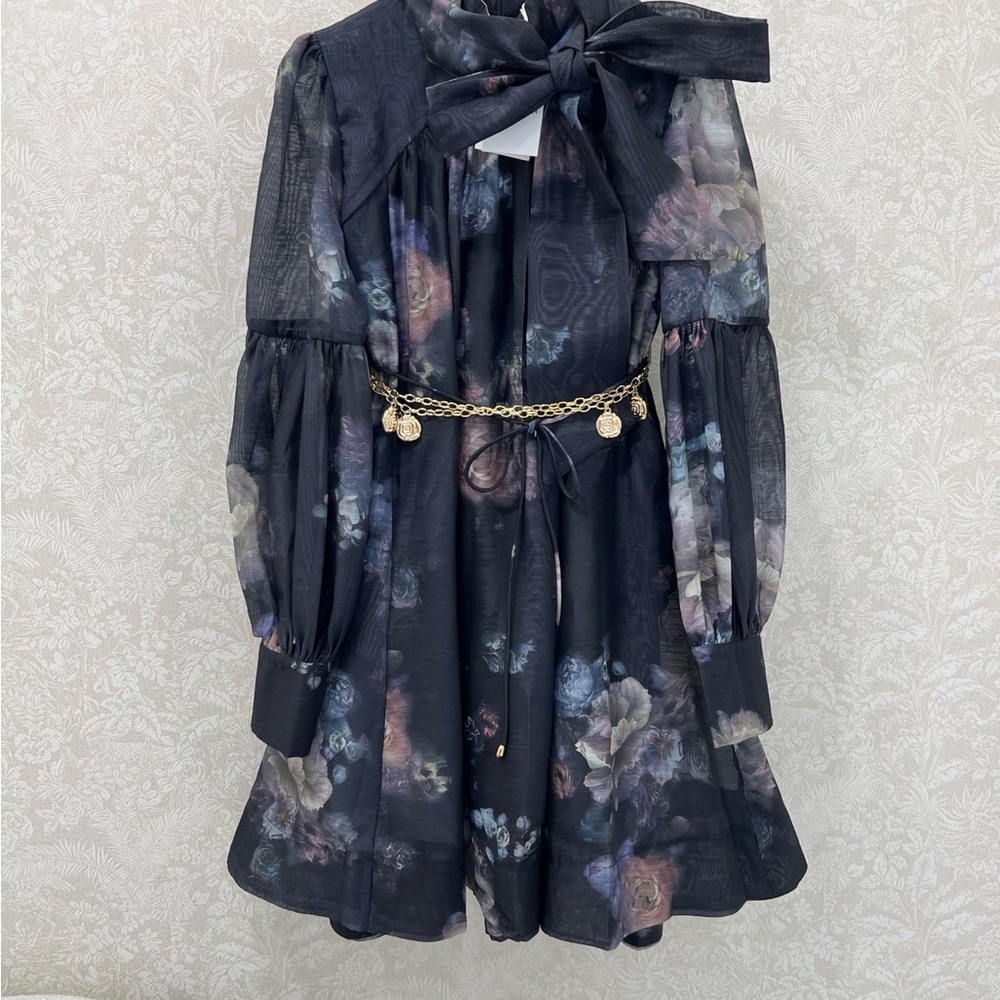 Zimmermann Black Floral Dress with Gold Accents